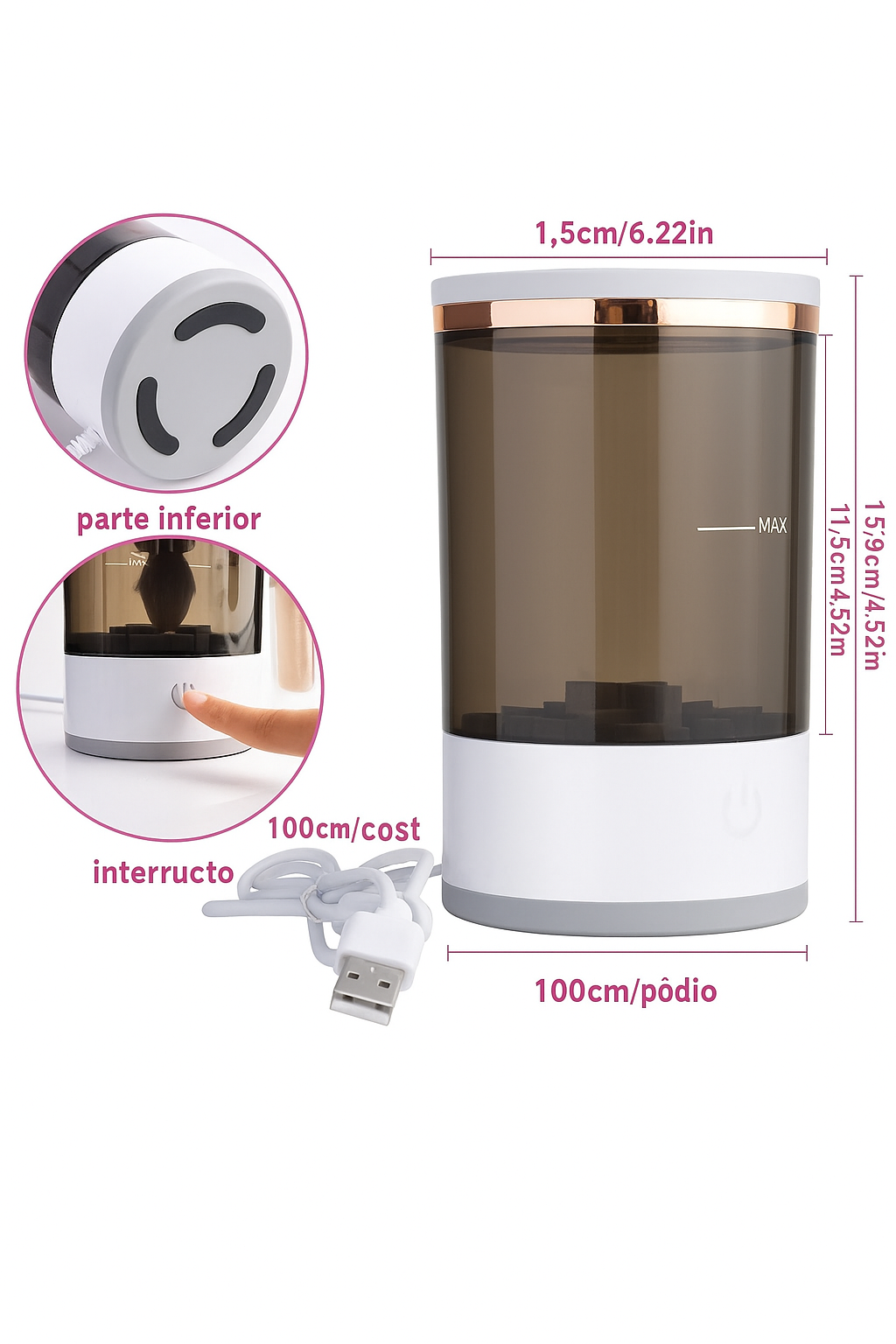 Limpiador de brochas de maquillajes portátil.