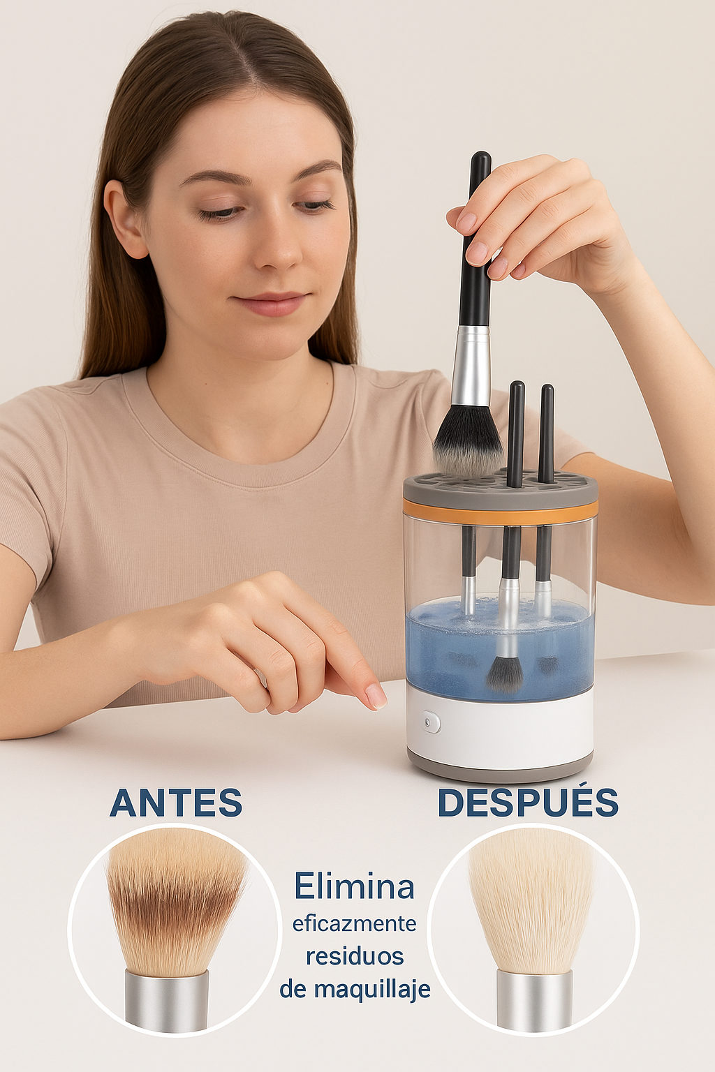 Limpiador de brochas de maquillajes portátil.