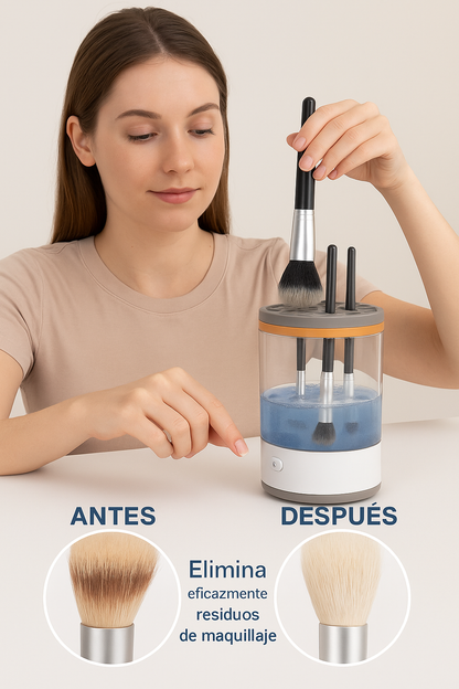 Limpiador de brochas de maquillajes portátil.