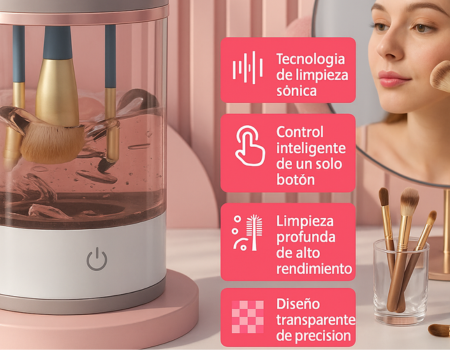 Limpiador de brochas de maquillajes portátil.