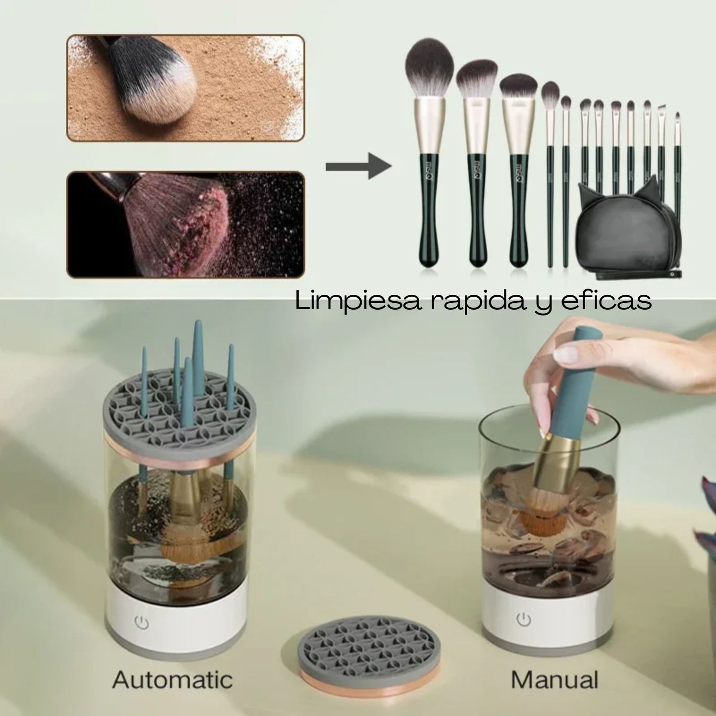 Limpiador de brochas de maquillajes portátil.