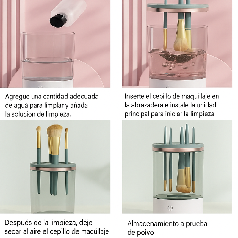Limpiador de brochas de maquillajes portátil.