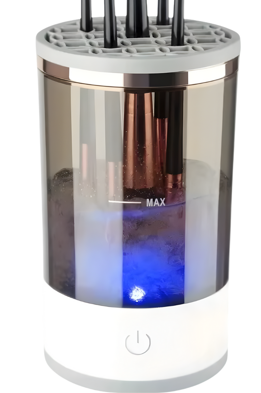 Limpiador de brochas de maquillajes portátil.